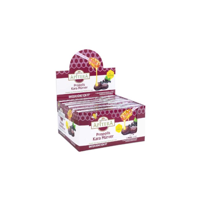 Apitera Doğal Bal, Kara Mürver, Zerdeçal, C Vitamini ve Propolis İçeren Takviye Edici 96’lı Boğaz Pa